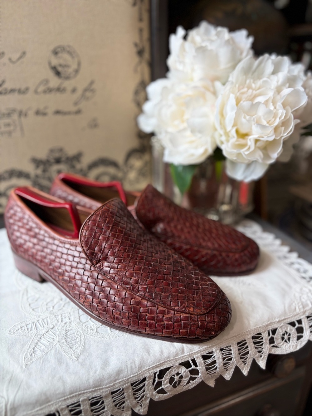 Mens 42.5 Vintage Italian woven leather loafers 9.5